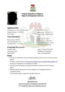 nigeria visa on arrival approval letter